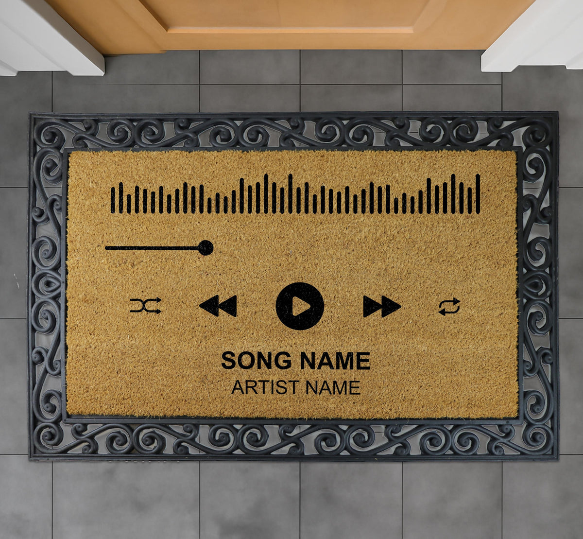 Custom Music Player Doormat, Personalized Song & Artist Name Welcome Mat