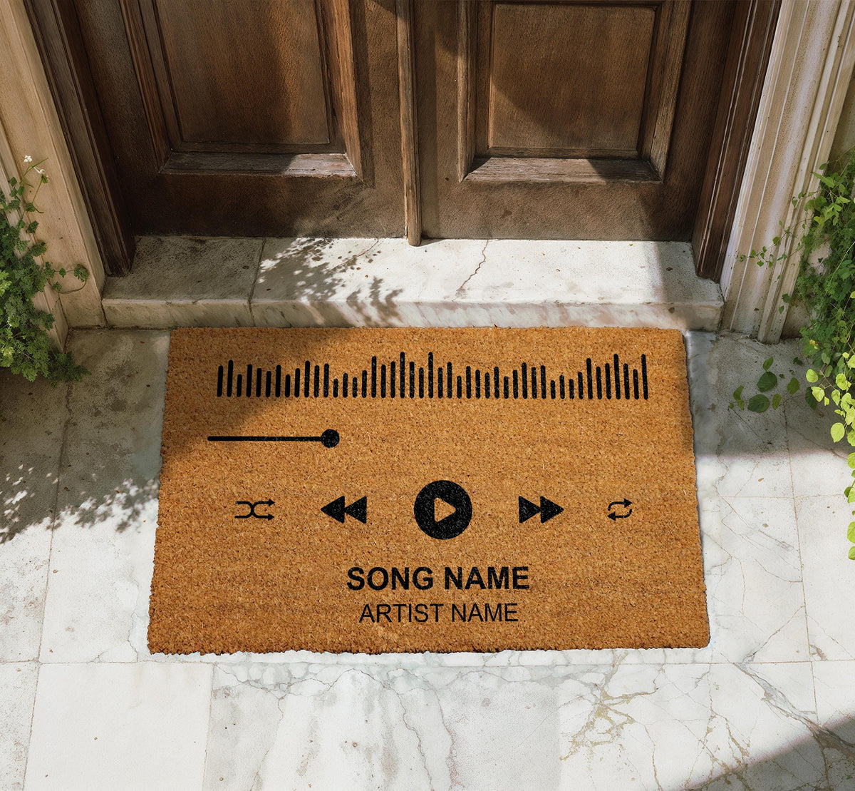 Custom Music Player Doormat, Personalized Song & Artist Name Welcome Mat