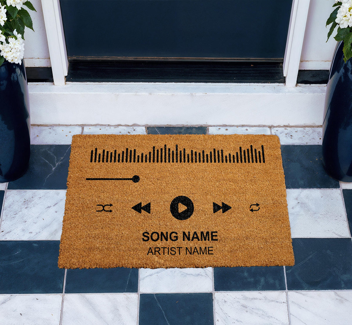 Custom Music Player Doormat, Personalized Song & Artist Name Welcome Mat