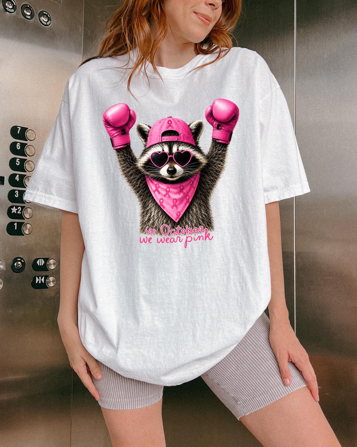 In October We Wear Pink Comfort Colors® Shirt, Raccoon Breast Cancer Awareness T-Shirt, Cancer Warrior Tee