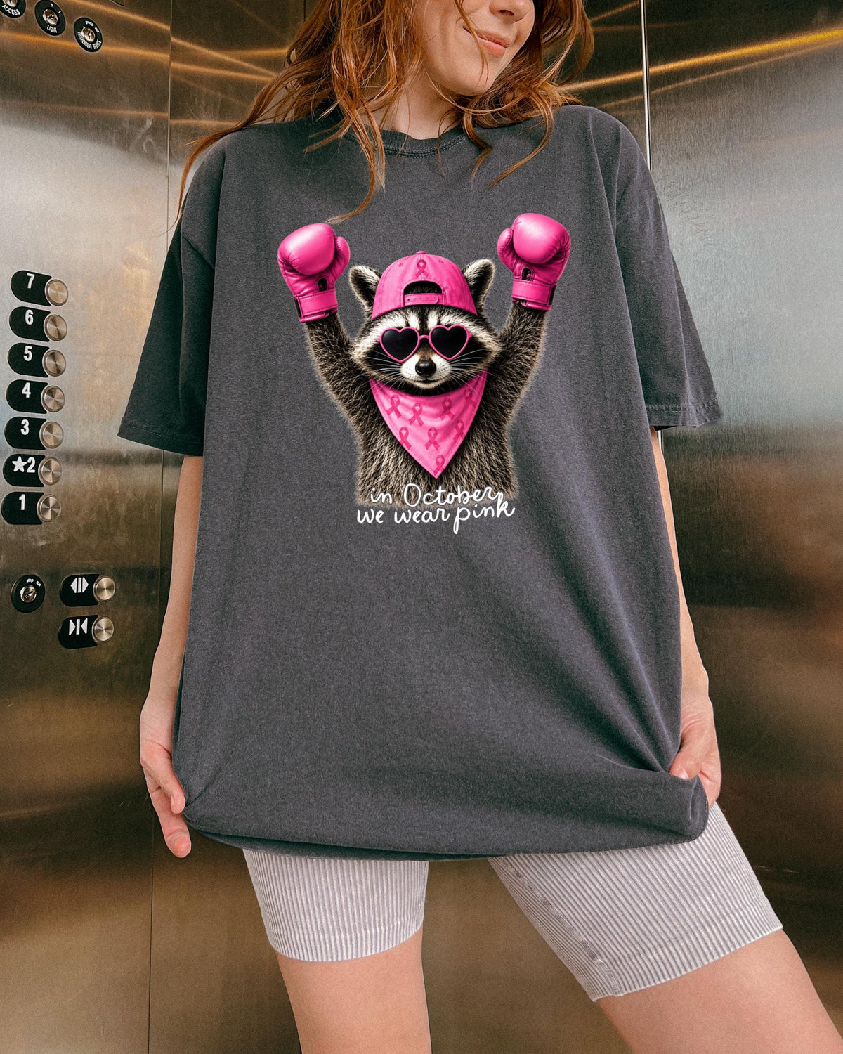 In October We Wear Pink Comfort Colors® Shirt, Raccoon Breast Cancer Awareness T-Shirt, Cancer Warrior Tee