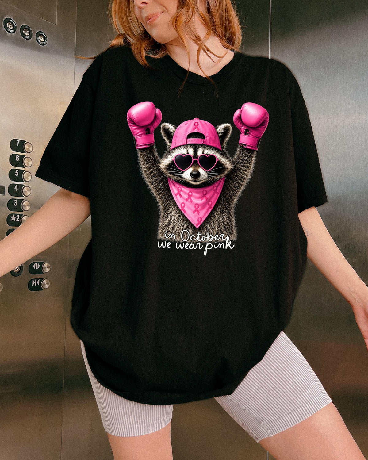 In October We Wear Pink Comfort Colors® Shirt, Raccoon Breast Cancer Awareness T-Shirt, Cancer Warrior Tee