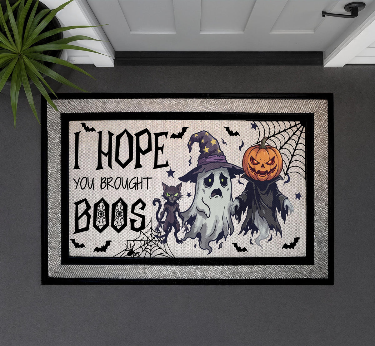 Halloween Doormat, Spooky Ghost Pumpkin Black Cat Porch Decor