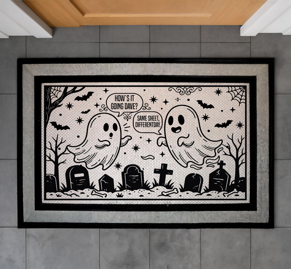Funny Ghost Doormat, Halloween Graveyard Welcome Mat, Spooky Season Decor
