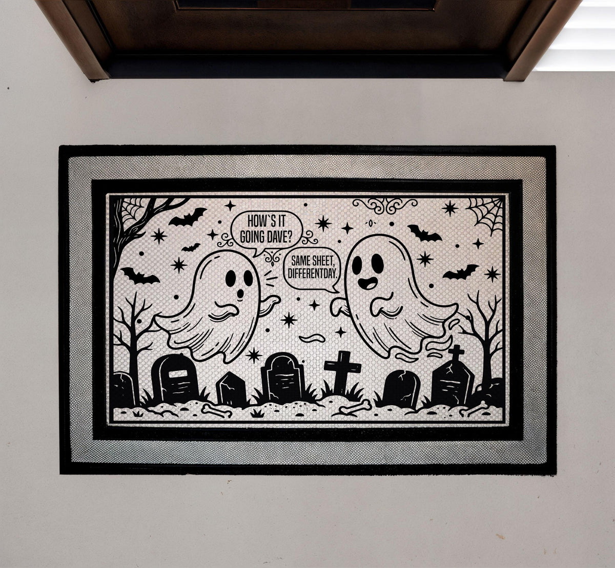 Funny Ghost Doormat, Halloween Graveyard Welcome Mat, Spooky Season Decor