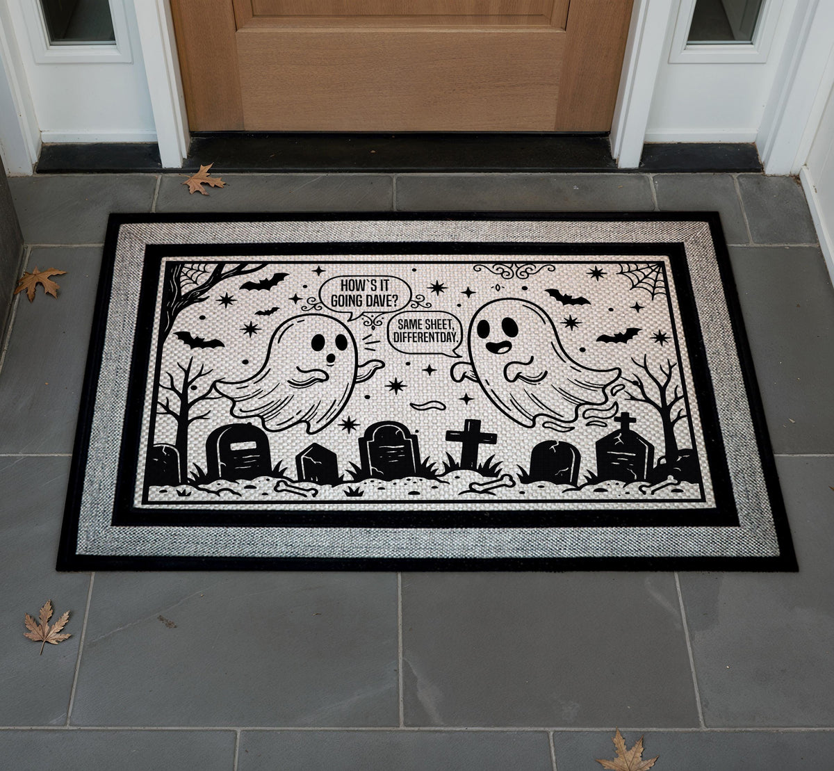 Funny Ghost Doormat, Halloween Graveyard Welcome Mat, Spooky Season Decor