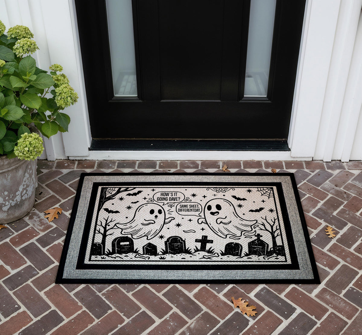 Funny Ghost Doormat, Halloween Graveyard Welcome Mat, Spooky Season Decor