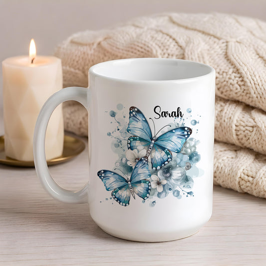 Watercolor Butterfly Coffee Cup, Elegant Flowers And Butterflies Design Ceramic Cup
