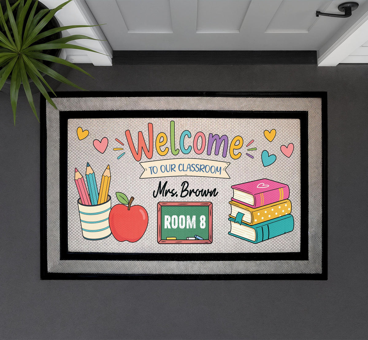 Personalized Teacher Classroom Doormat, Custom Welcome Mat, Teacher Name Sign Room Decor