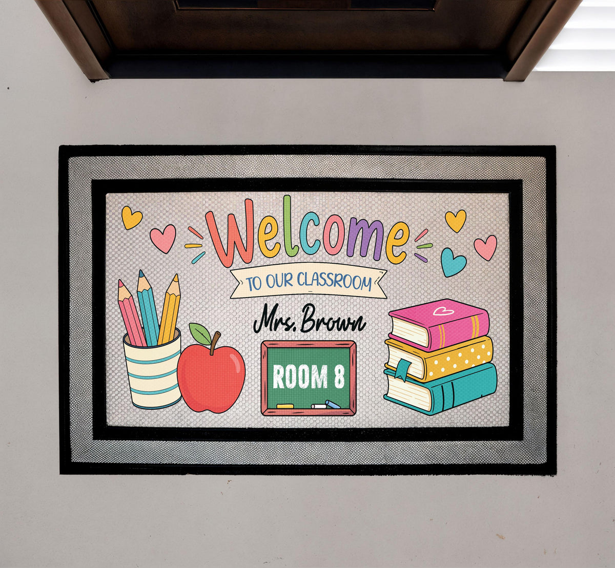 Personalized Teacher Classroom Doormat, Custom Welcome Mat, Teacher Name Sign Room Decor
