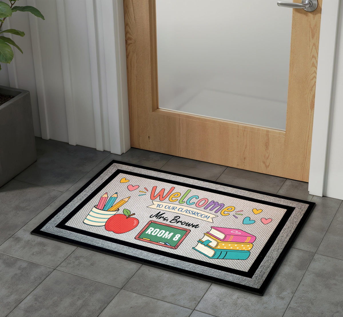 Personalized Teacher Classroom Doormat, Custom Welcome Mat, Teacher Name Sign Room Decor