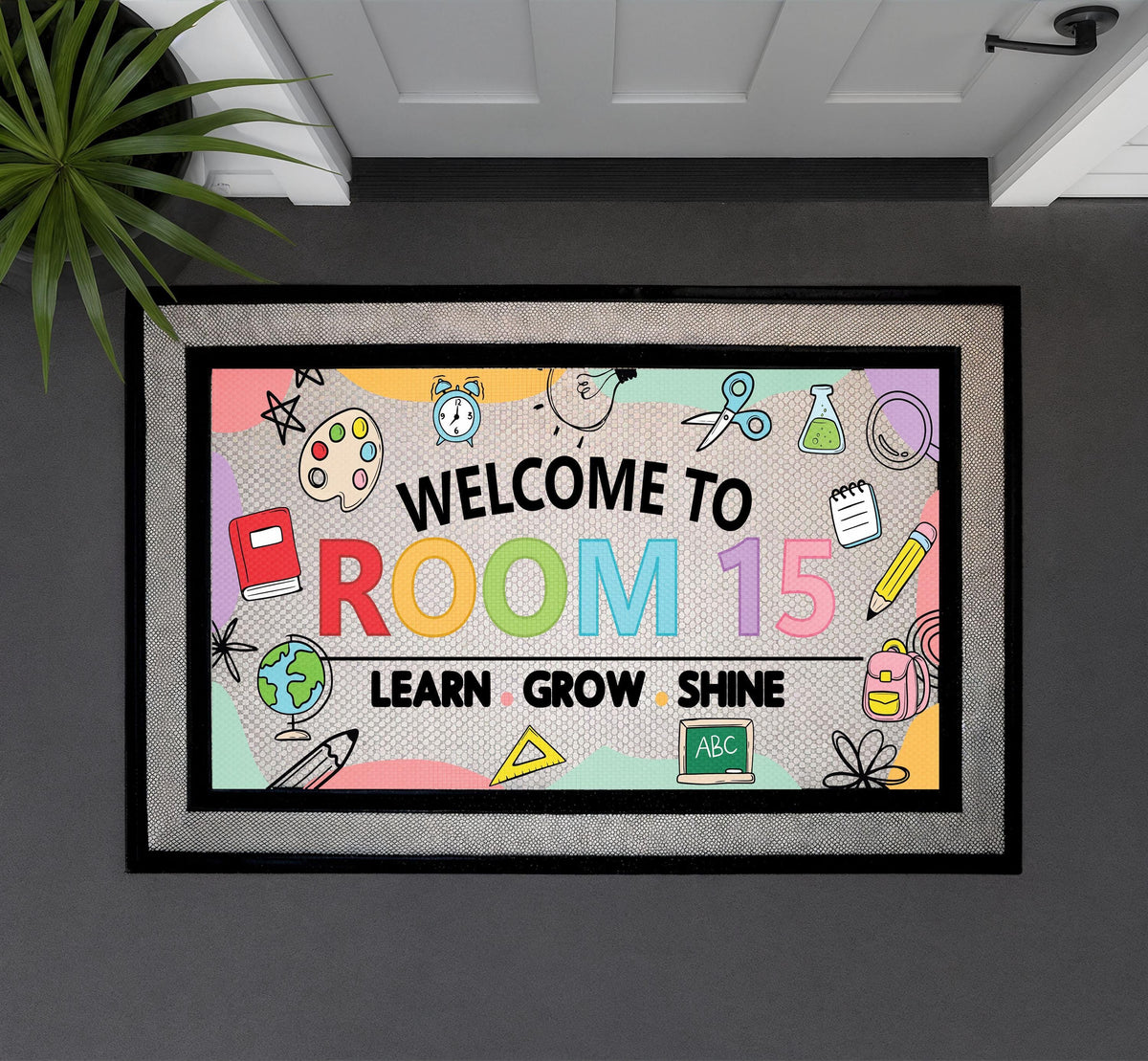 Learn Grow Shine Classroom Doormat, Custom Welcome Mat, Elementary Decor