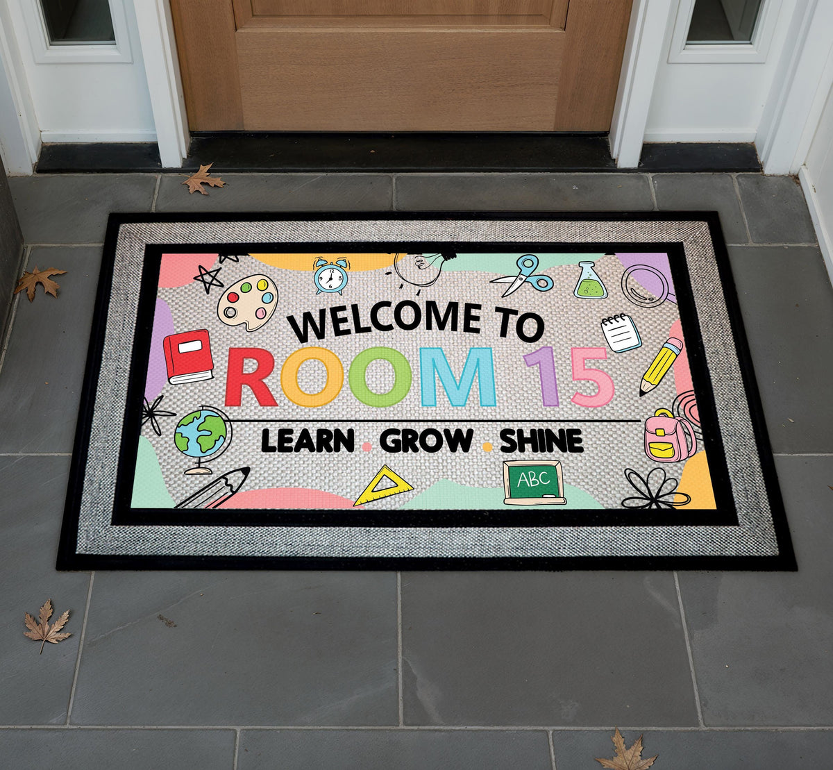 Learn Grow Shine Classroom Doormat, Custom Welcome Mat, Elementary Decor