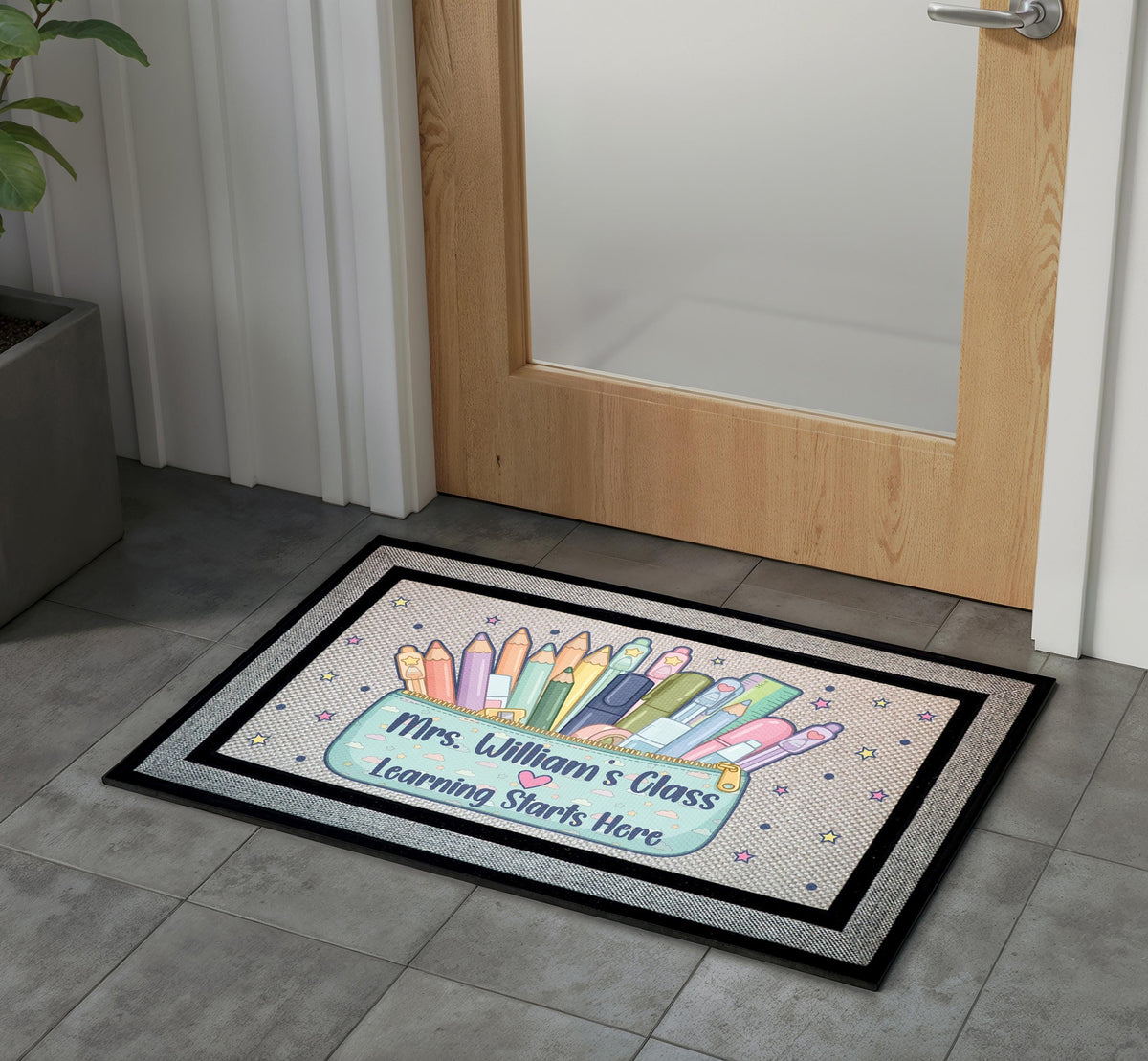 Personalized Teacher Classroom Doormat, Custom Name Back to School Decor
