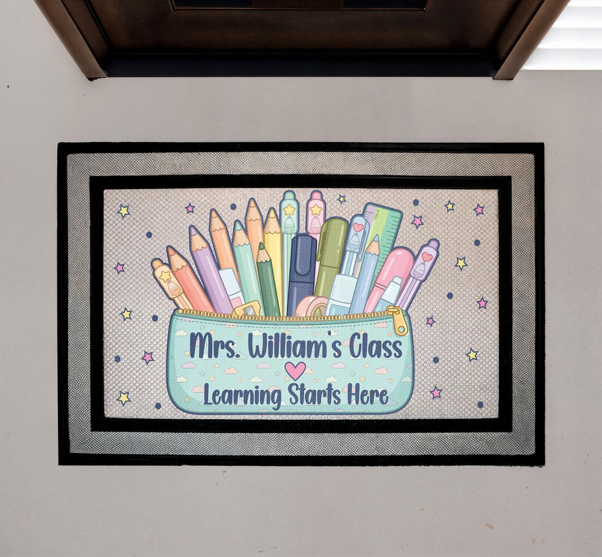 Personalized Teacher Classroom Doormat, Custom Name Back to School Decor