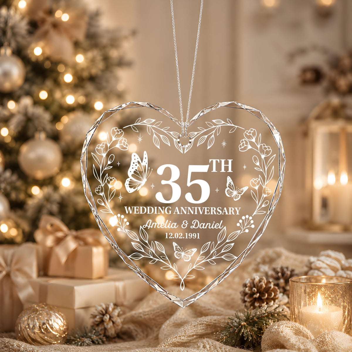 Personalized Coral Anniversary Heart Keepsake Ceramic Ornament