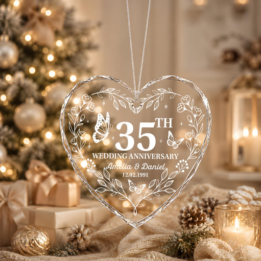 Personalized Coral Anniversary Heart Keepsake Ceramic Ornament
