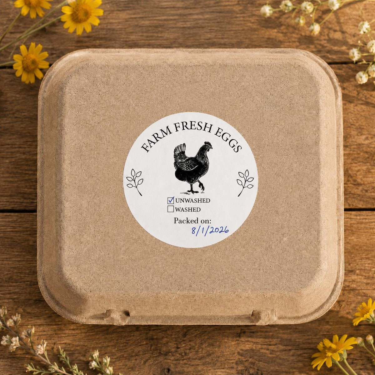Custom Farm Fresh Egg Carton Labels, Black and White Chicken Coop Stickers