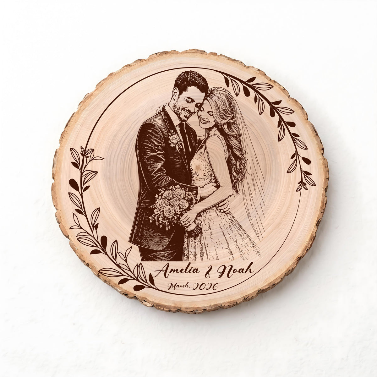 Personalized Wood Photo Plaque, Custom Wedding Portrait Keepsake