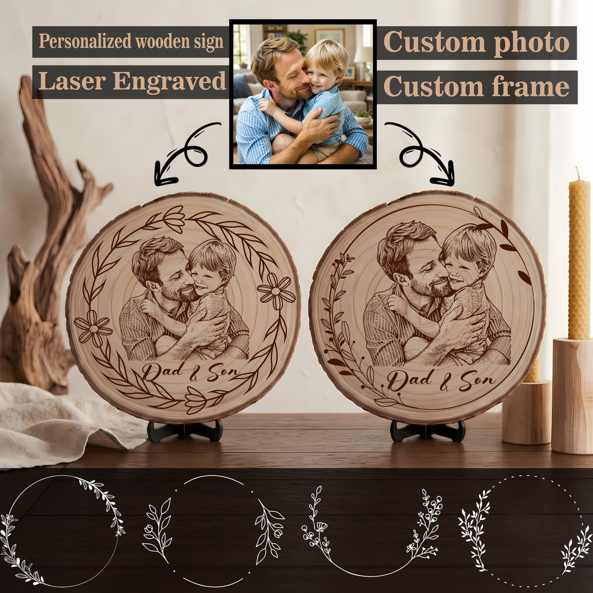 Personalized Wood Photo Plaque, Custom Wedding Portrait Keepsake