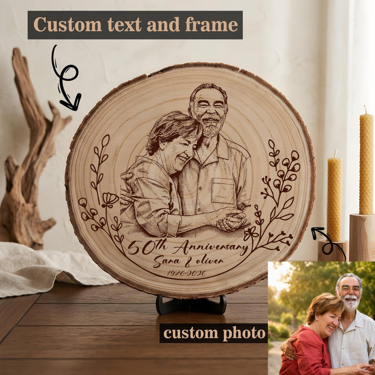 Personalized Wood Photo Plaque, Custom Wedding Portrait Keepsake
