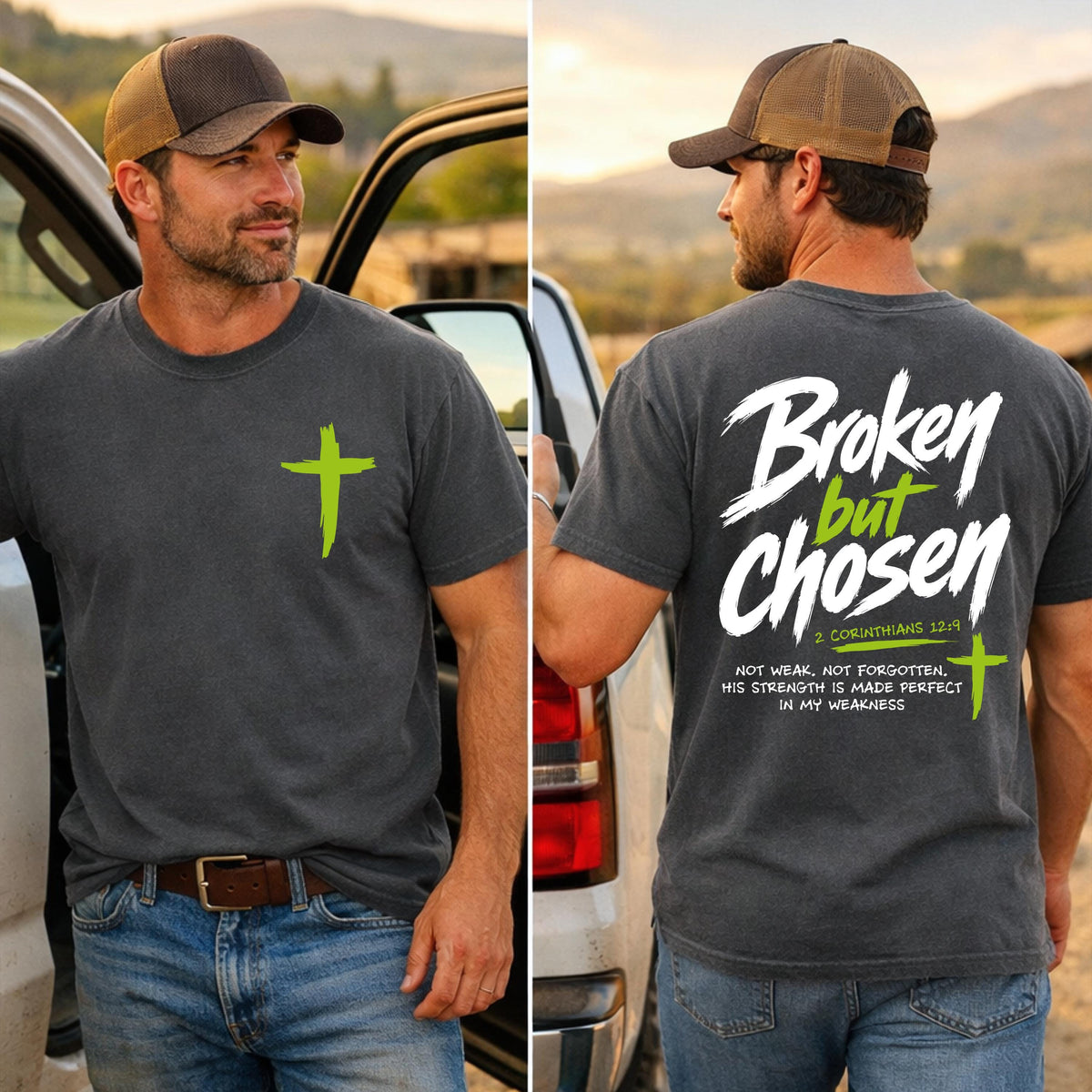 Broken But Chosen Front and Back Graphic Shirt