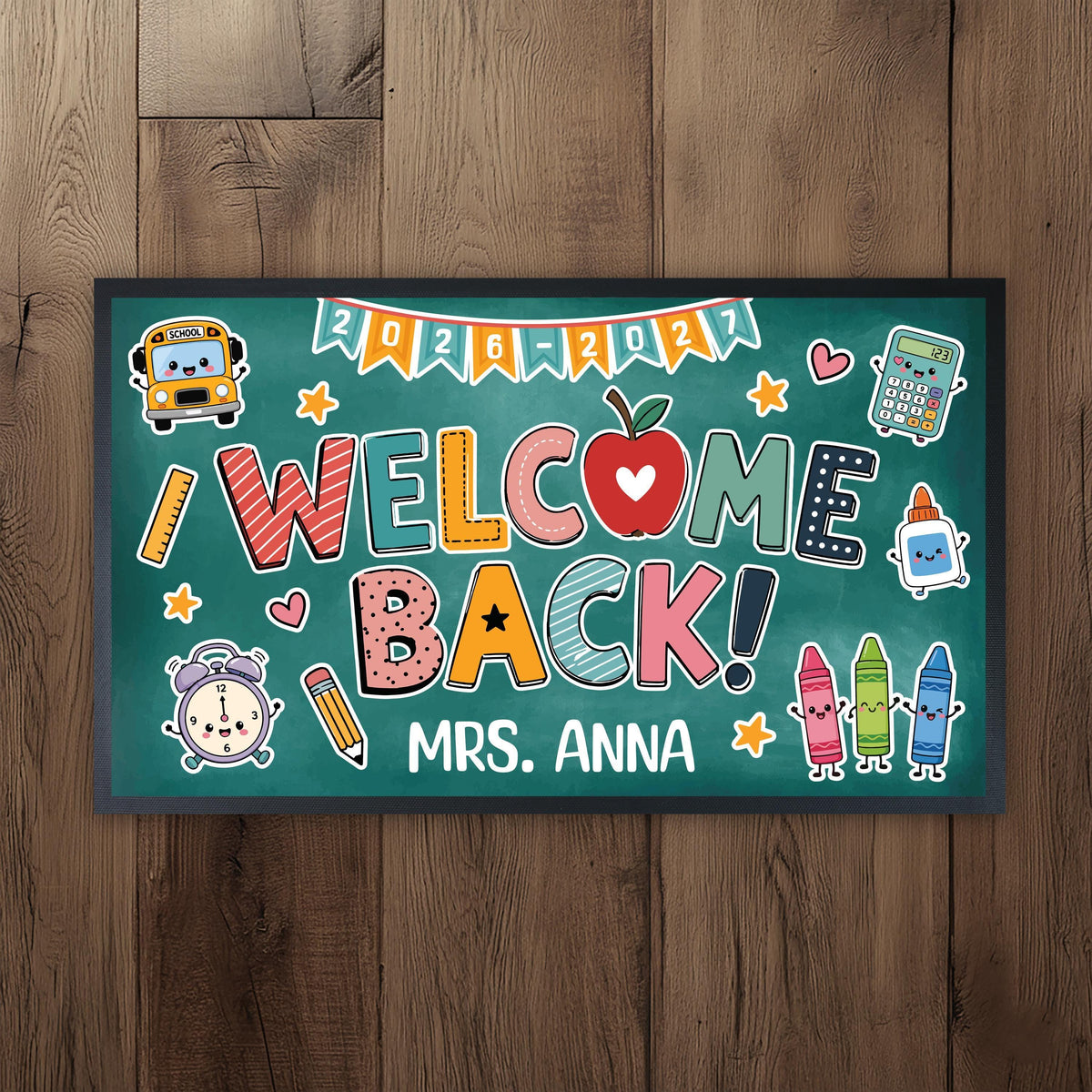 Personalized Teacher Back to School Welcome Mat, Custom Classroom Doormat