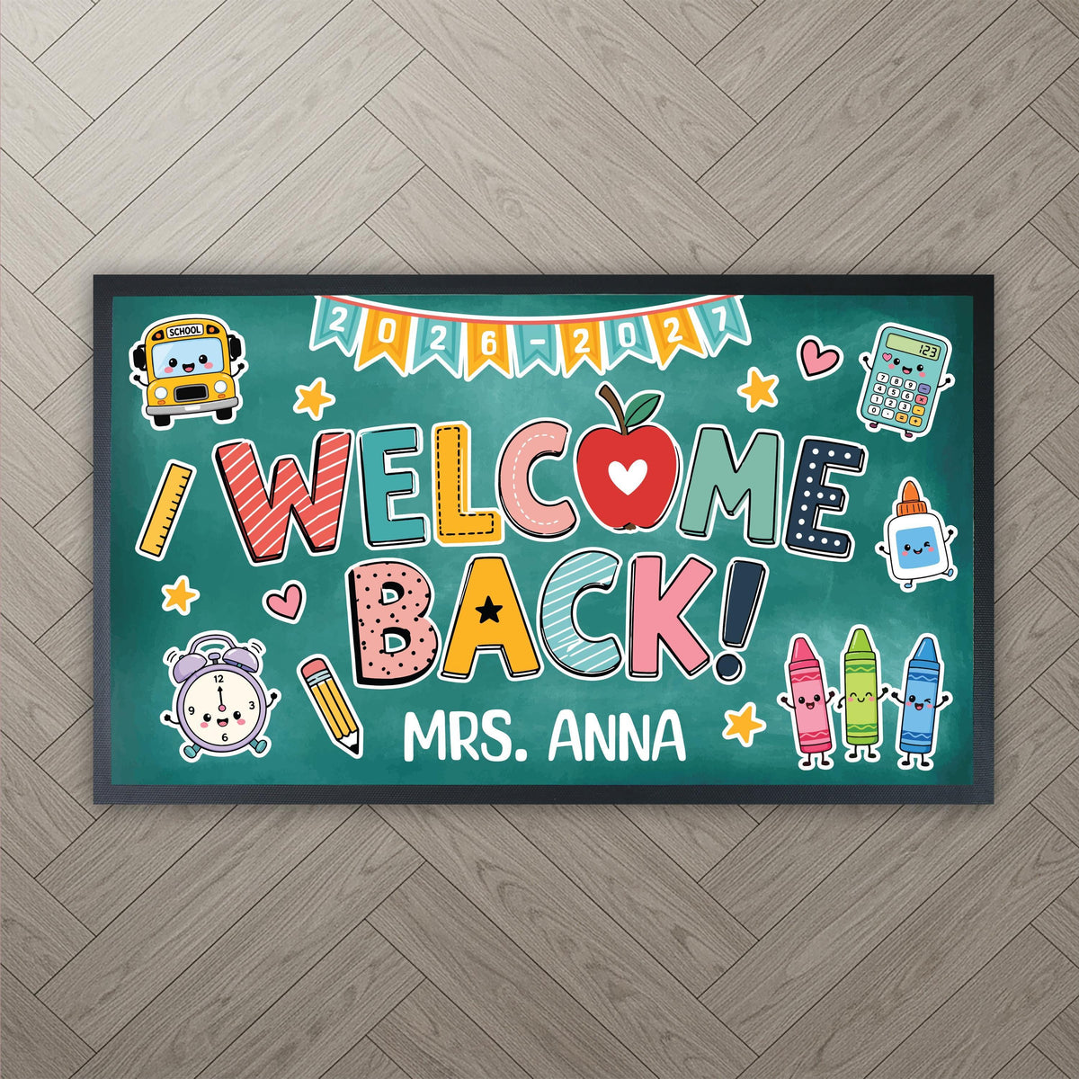 Personalized Teacher Back to School Welcome Mat, Custom Classroom Doormat