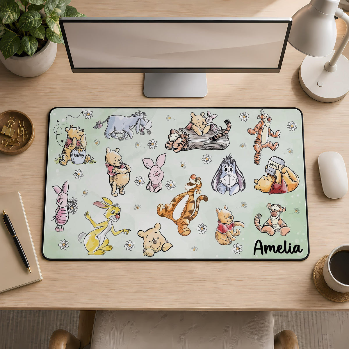 Personalized Cartoon Bear and Friends Desk Mat, Classic Storybook Mouse Pad