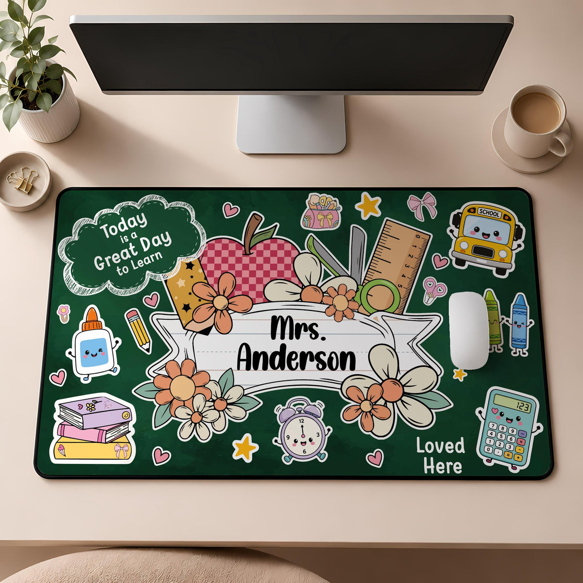Personalized Teacher Desk Mat, Back to School Mouse Pad, Custom Name Classroom Decor