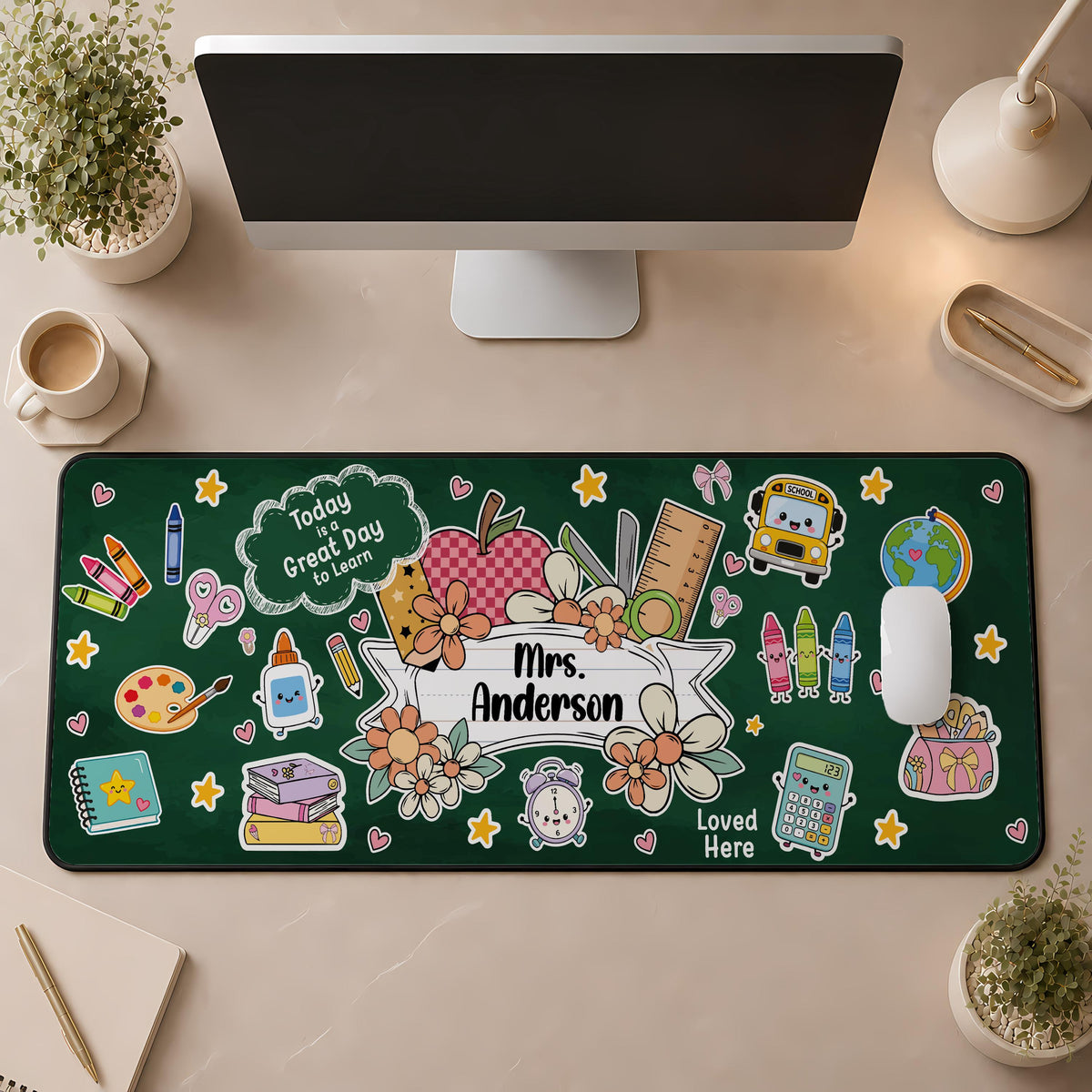 Personalized Teacher Desk Mat, Back to School Mouse Pad, Custom Name Classroom Decor