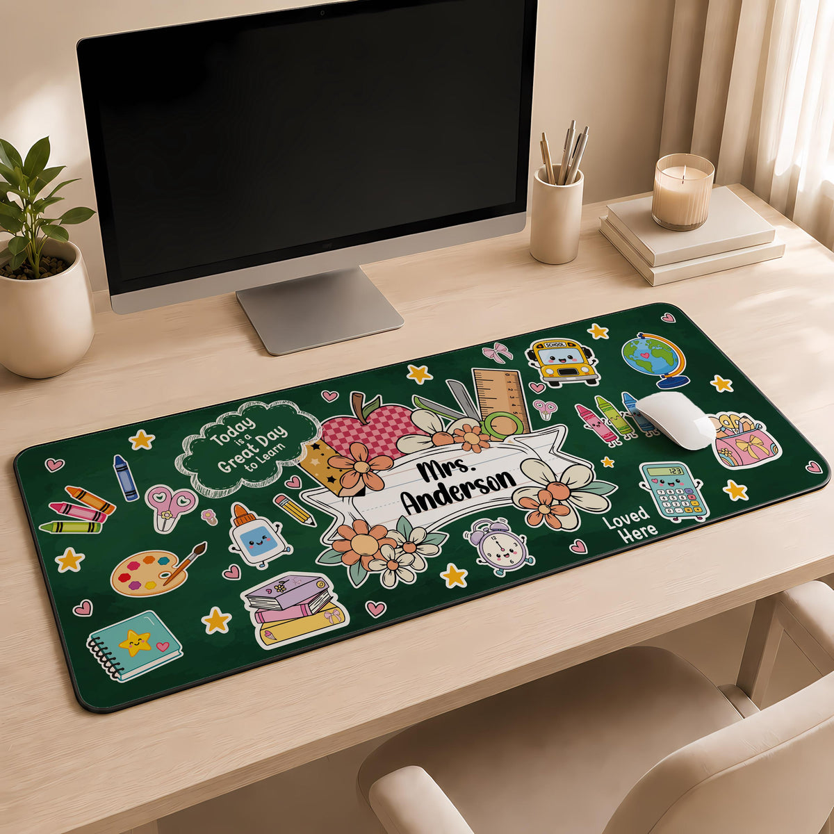 Personalized Teacher Desk Mat, Back to School Mouse Pad, Custom Name Classroom Decor
