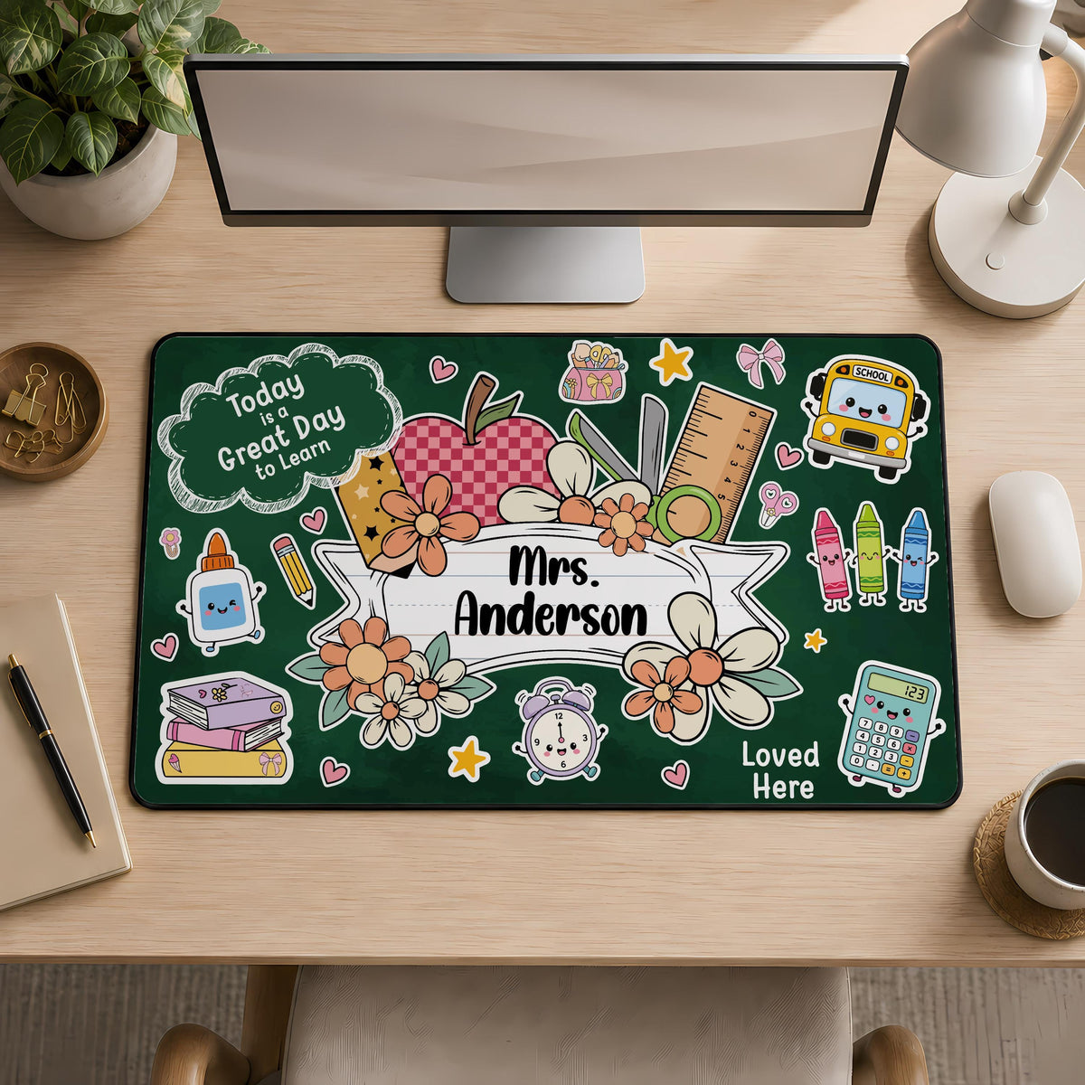 Personalized Teacher Desk Mat, Back to School Mouse Pad, Custom Name Classroom Decor