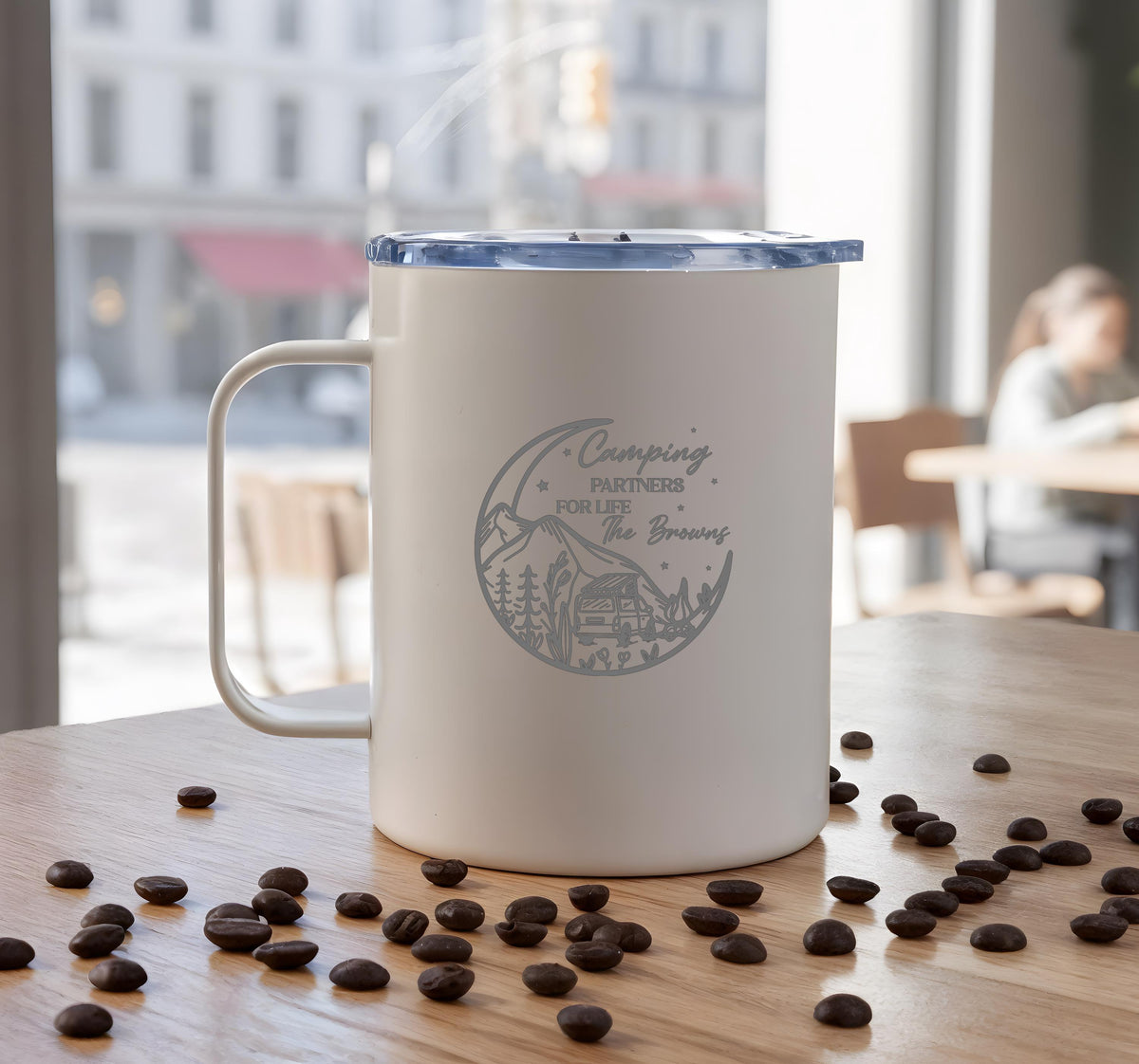 Personalized Couples Camping Mug, Custom Adventure Begins Coffee Cup