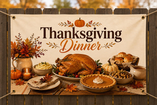 Thanksgiving Family Dinner Vinyl Banner, Thankful Welcome Yard Sign