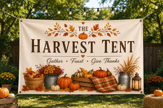 Harvest Tent Banner, Pumpkin Patch Sign, Fall Harvest Display