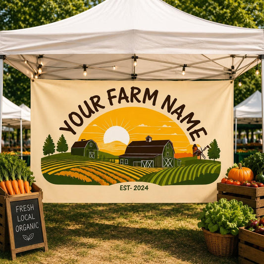 Custom Farm Banner, Personalized Local Harvest Tent Backdrop, Ready-to-Hang Vinyl Grommets