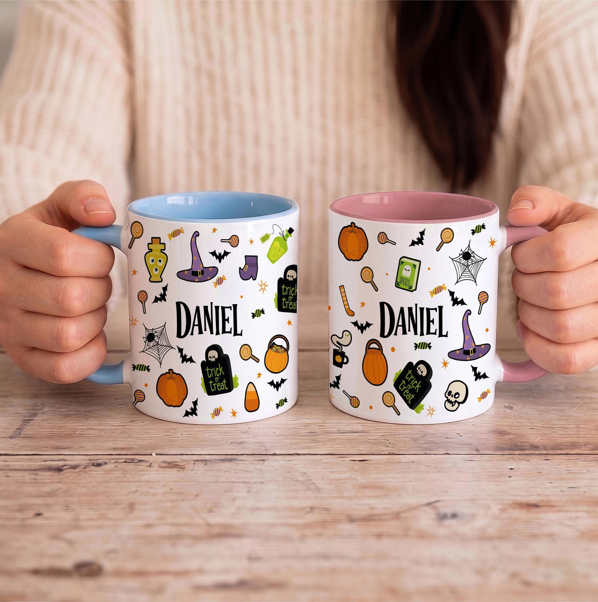 Custom Name Halloween Mug, Spooky Pumpkin Spice Latte Cup, Trick or Treat Gift