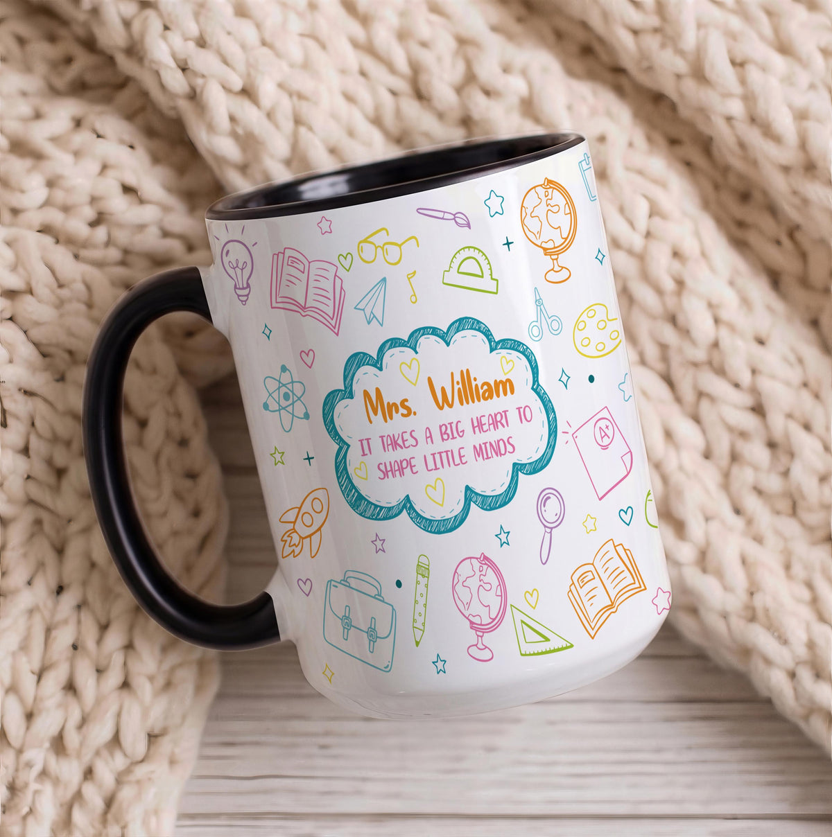 Personalized Teacher Coffee Mug, Big Heart Little Minds Ceramic Cup, 11oz 15oz
