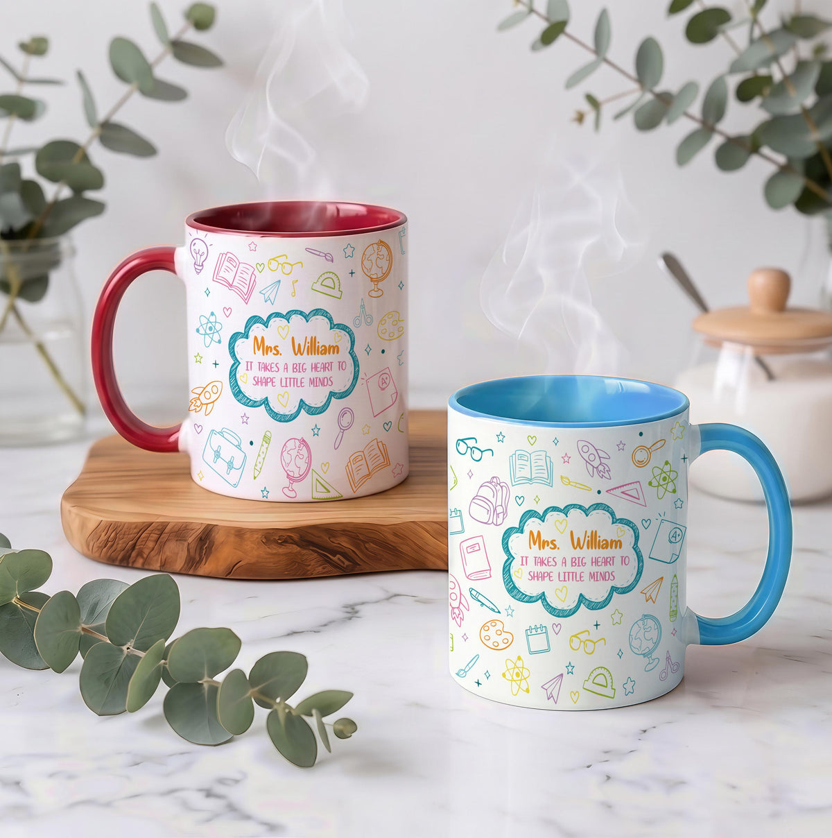 Personalized Teacher Coffee Mug, Big Heart Little Minds Ceramic Cup, 11oz 15oz