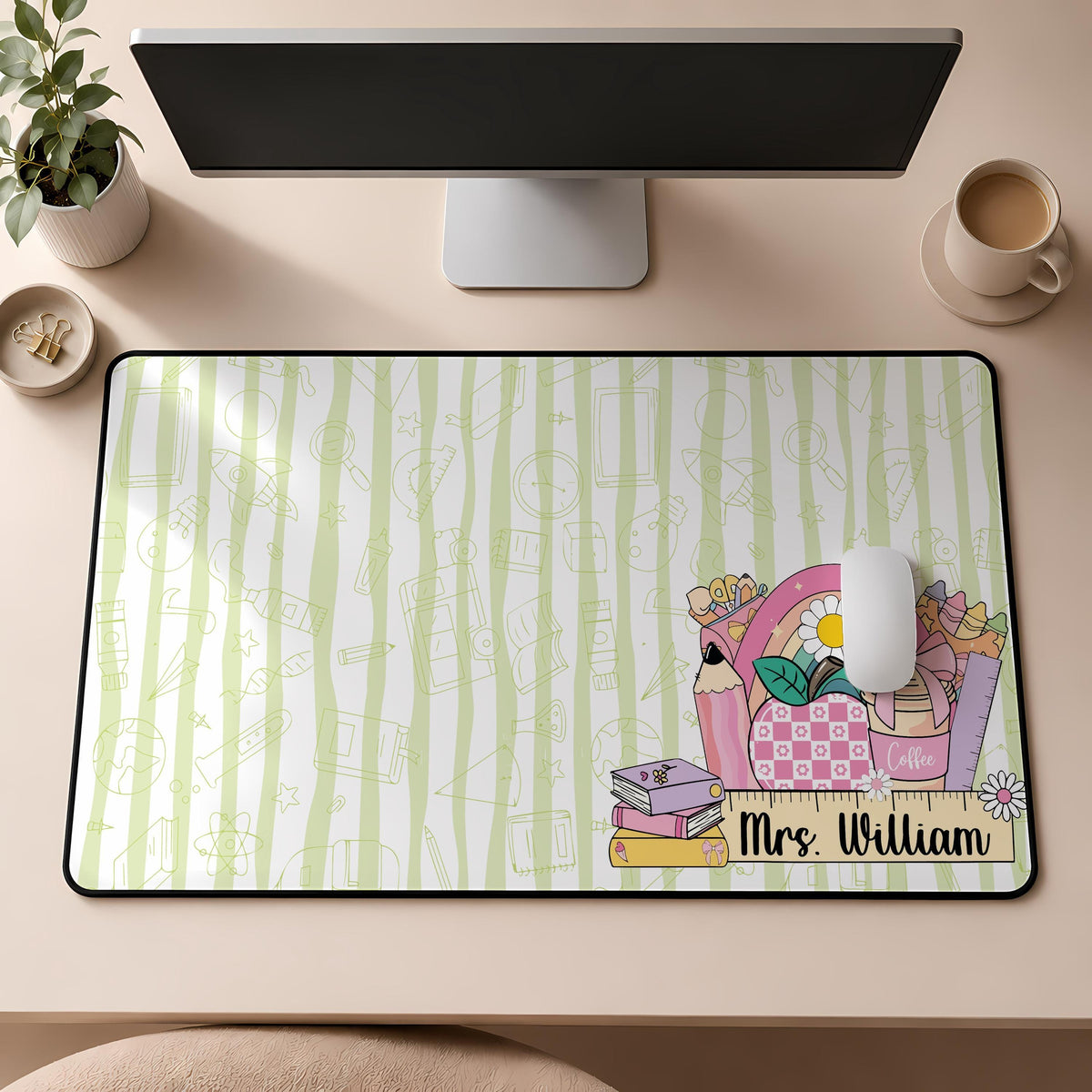 Personalized Teacher Desk Mat, Custom Color Classroom Mouse Pad, Teacher Appreciation Gift