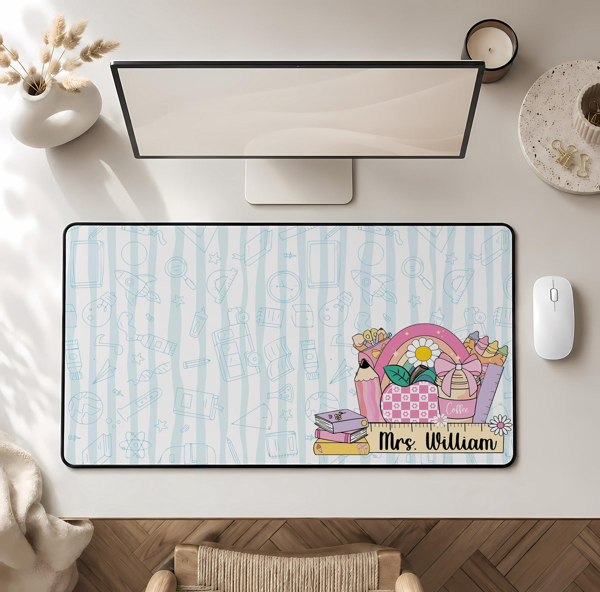 Personalized Teacher Desk Mat, Custom Color Classroom Mouse Pad, Teacher Appreciation Gift