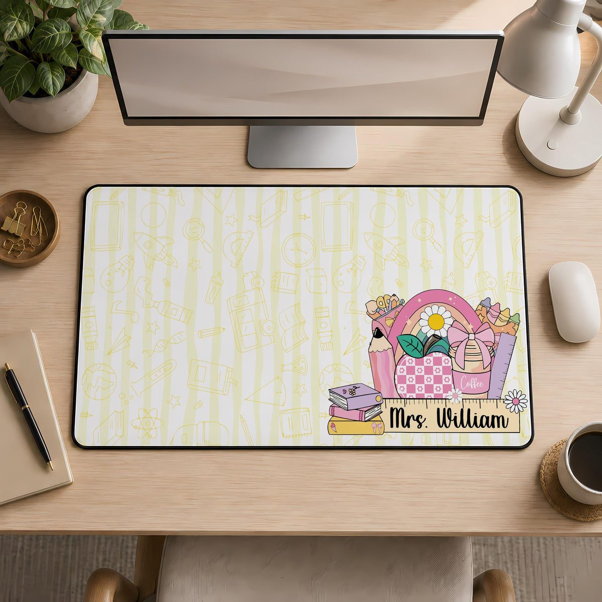 Personalized Teacher Desk Mat, Custom Color Classroom Mouse Pad, Teacher Appreciation Gift