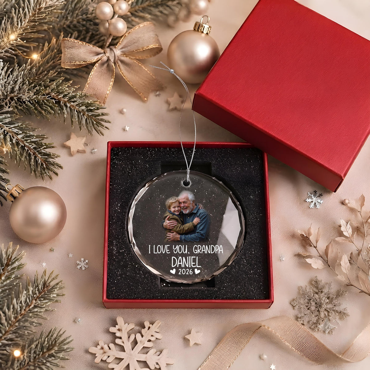 Personalized Photo Grandpa Ornament, I Love You Grandpa Holiday Gift, Grandfather Keepsake