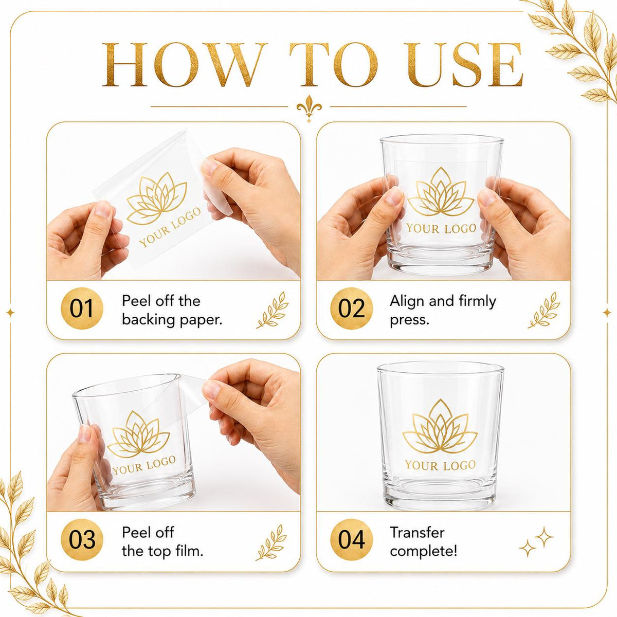 Custom UV DTF Transfers, Personalized Logo Stickers for Cups, Tumblers, Glass (Waterproof Decals)