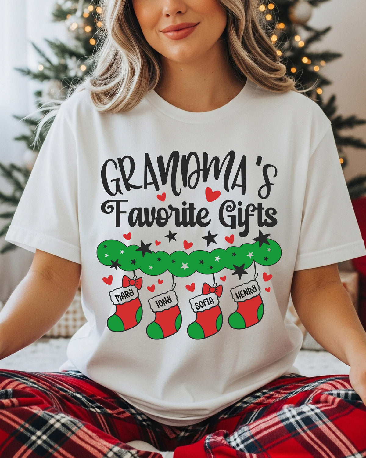 Personalized Grandma Christmas Comfort Colors® T-Shirt, Grandkids Names Xmas Tee, Holiday Grandmother Gift