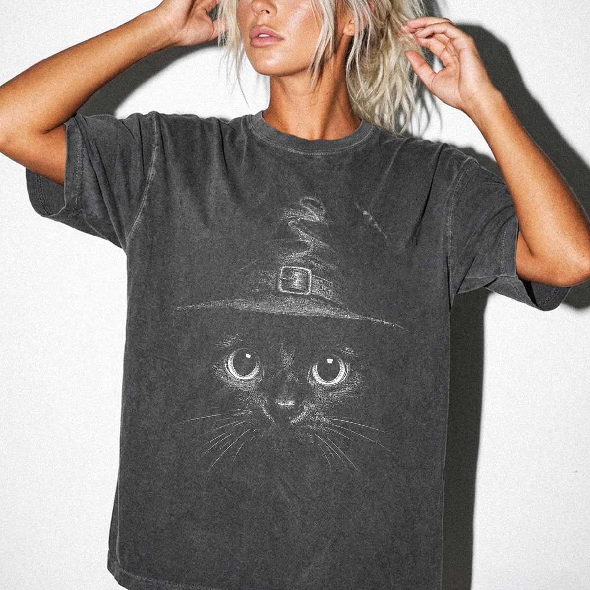 Witch Cat Comfort Colors® Shirt, Halloween Cat T-Shirt, Spooky Season Gift Tee