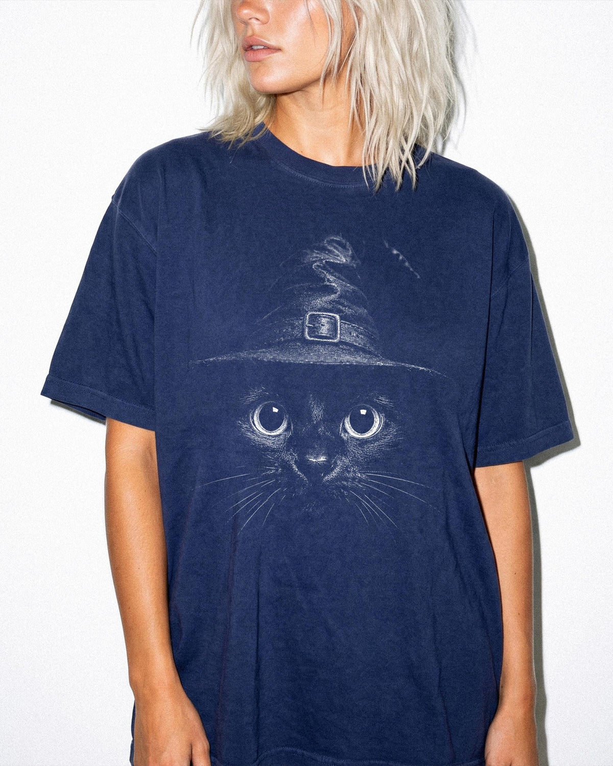 Witch Cat Comfort Colors® Shirt, Halloween Cat T-Shirt, Spooky Season Gift Tee