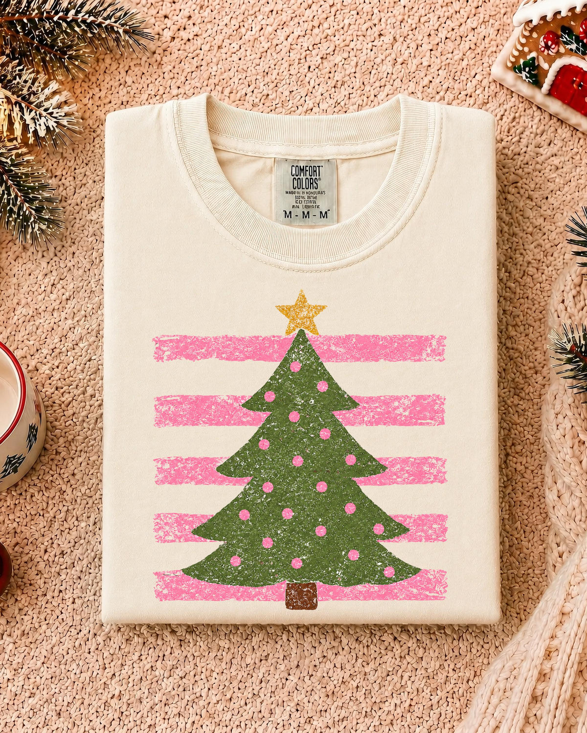 Christmas Tree Comfort Colors® Shirt, Striped Christmas T-Shirt, Holiday Girls Tee