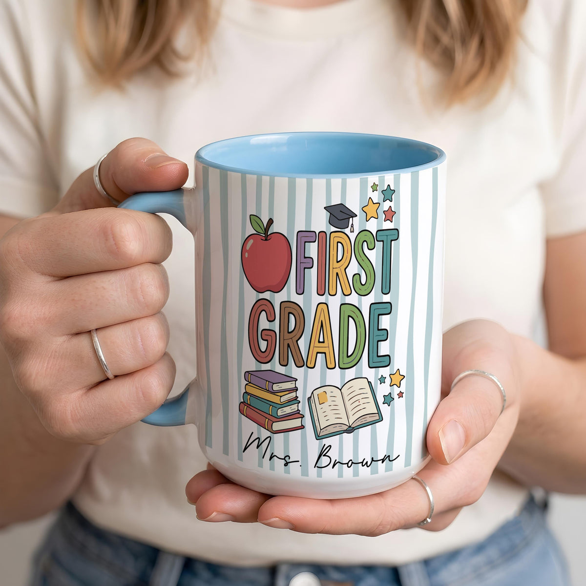 Personalized Teacher Name Grade Level Mug, Elementary School Teacher Coffee Cup